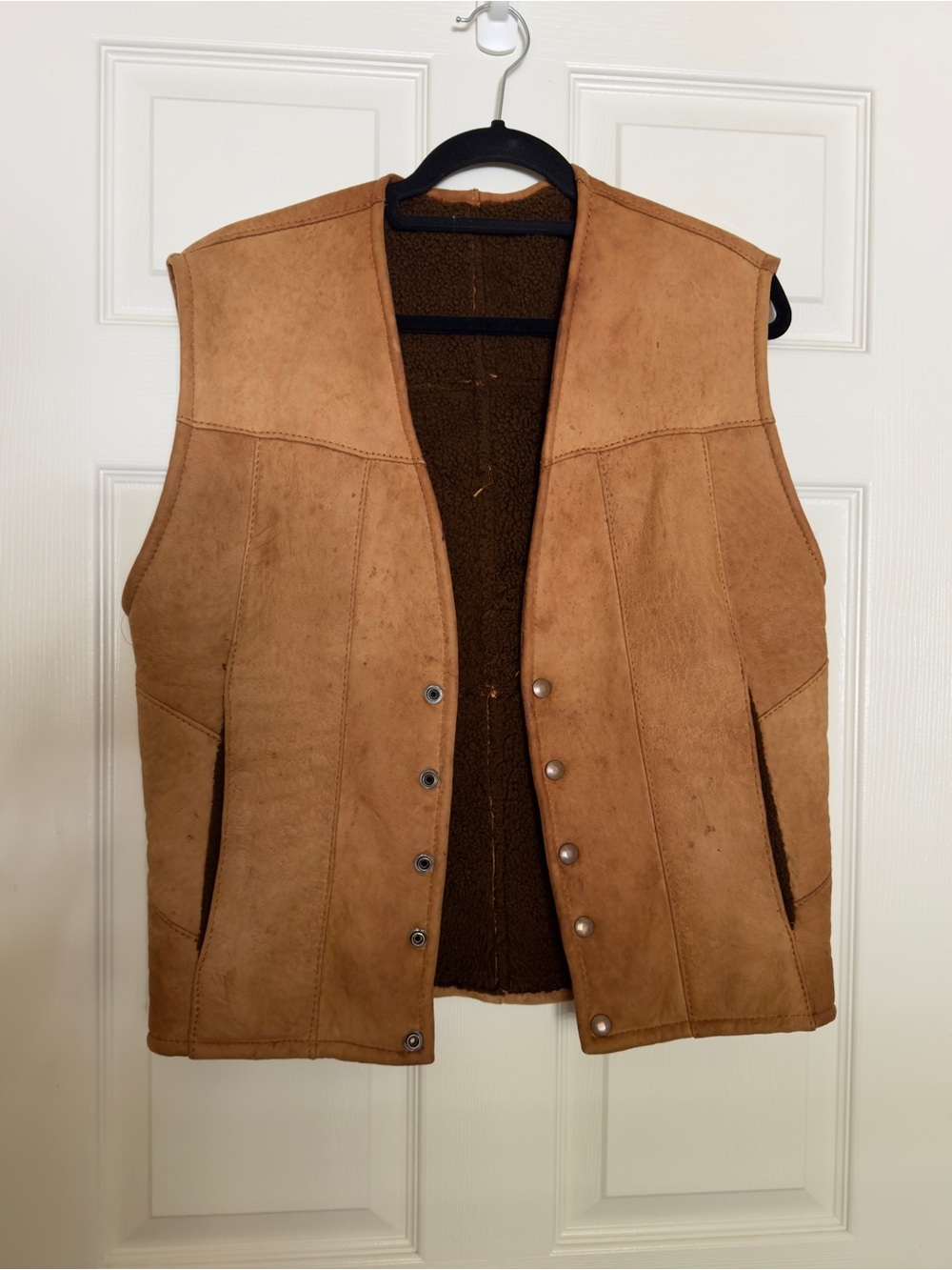 Unisex Tan Suede Wool-Lined Vest